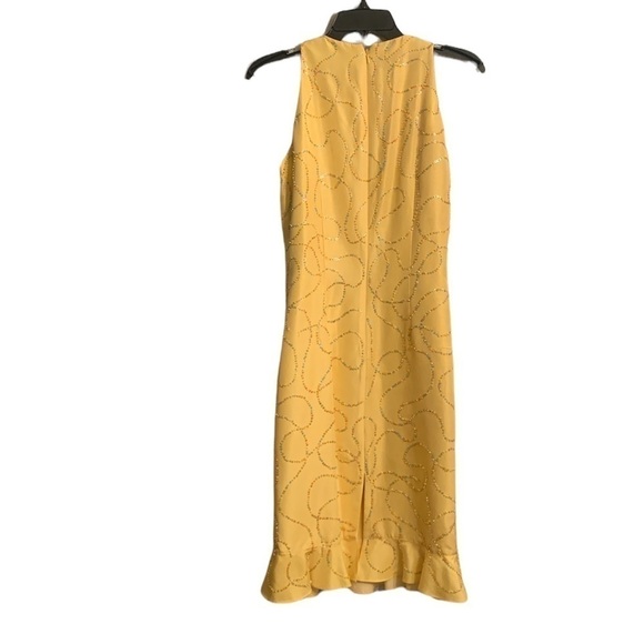 Chetta B Yellow Sleeveless Keyhole  100% Silk Beaded Flutter Hem Size 4 - Picture 2 of 8